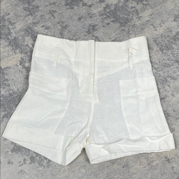 NWT Le Kasha Sinai White Linen Cuffed Shorts High Rise Sz L - Picture 2 of 11